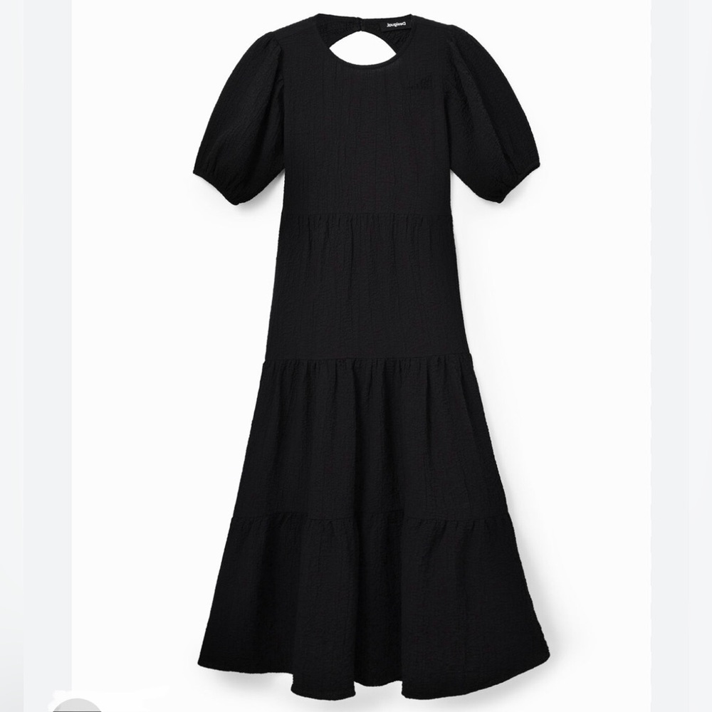 Desigual Black Open Back Midi Dress NWT Size M Statement $200 Retail - Picture 7 of 8